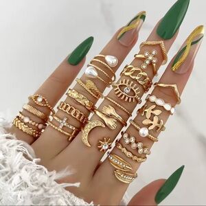 23 Piece Elegant Gold-Tone Stackable Ring Set
